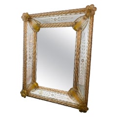 Vintage 1950s Italian "Velti VM" Murano Mirrored Glass Etched Table or Wall Mirror
