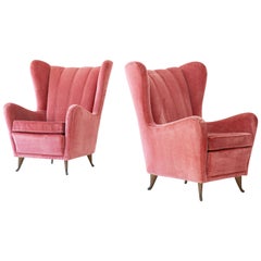 1950s Italian Velvet Lounge Chairs by I.S.A. Bergamo