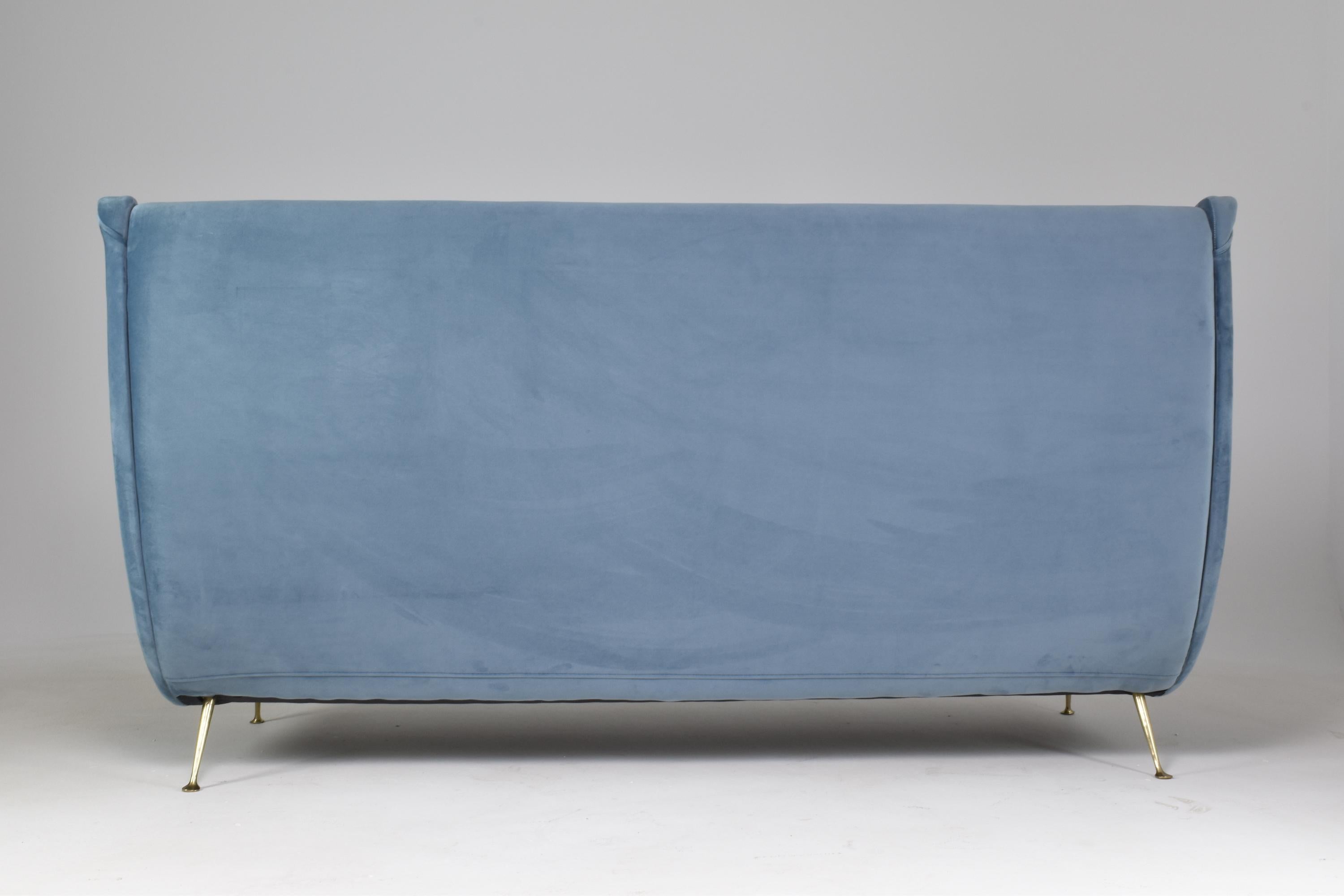 1950's Italian Velvet Restored Sofa For Sale 4