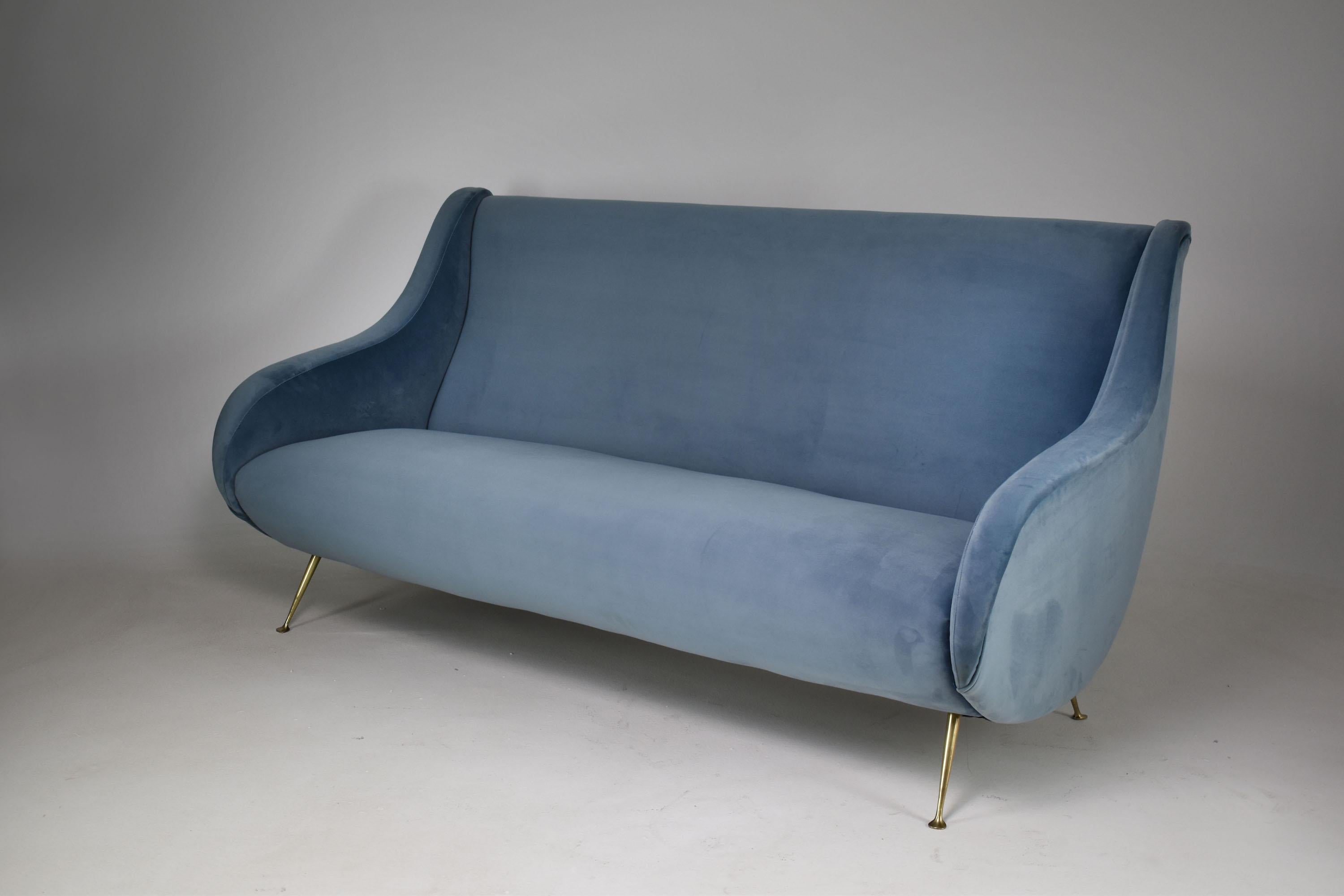 Mid-Century Modern 1950's Italian Velvet Restored Sofa For Sale