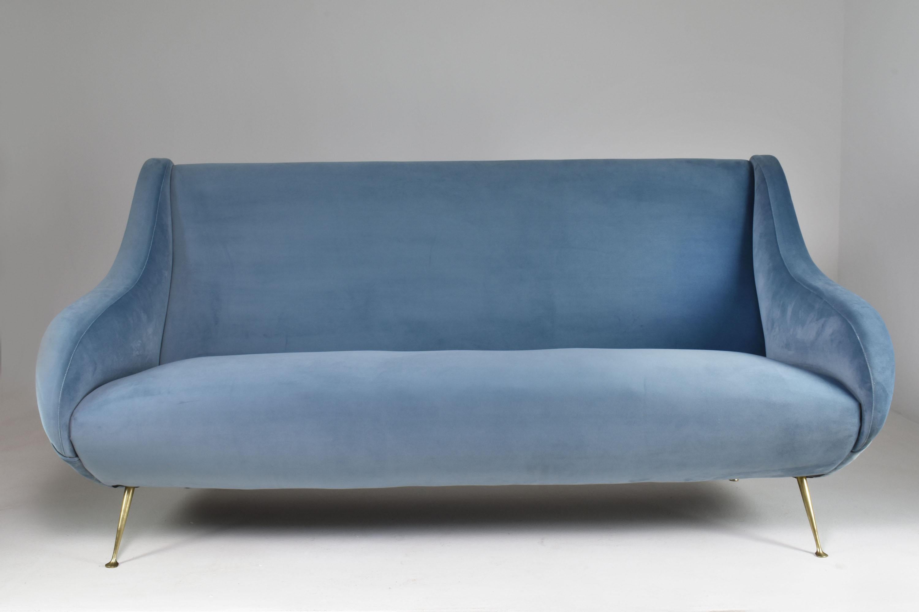 20th Century 1950's Italian Velvet Restored Sofa For Sale