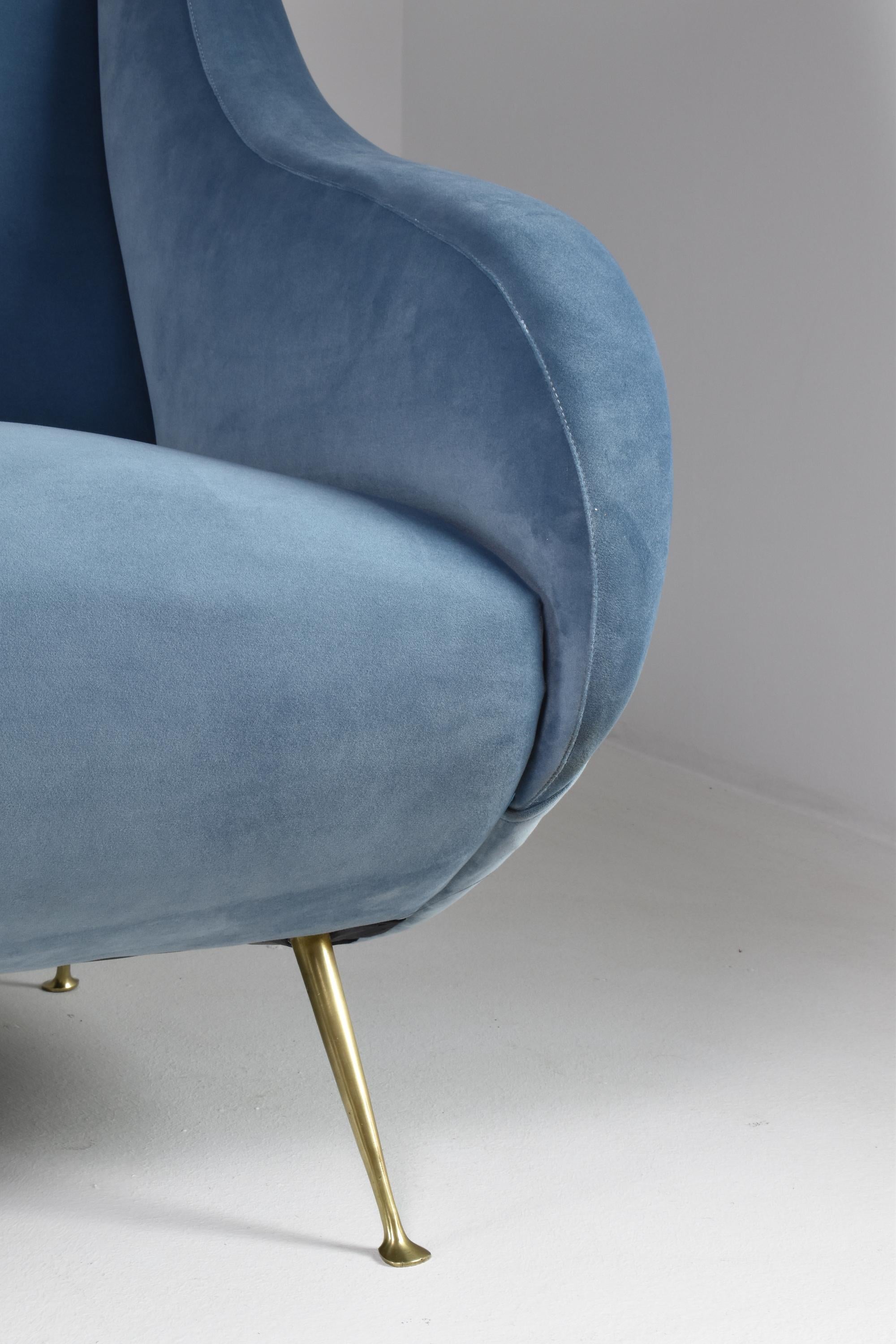 Brass 1950's Italian Velvet Restored Sofa For Sale