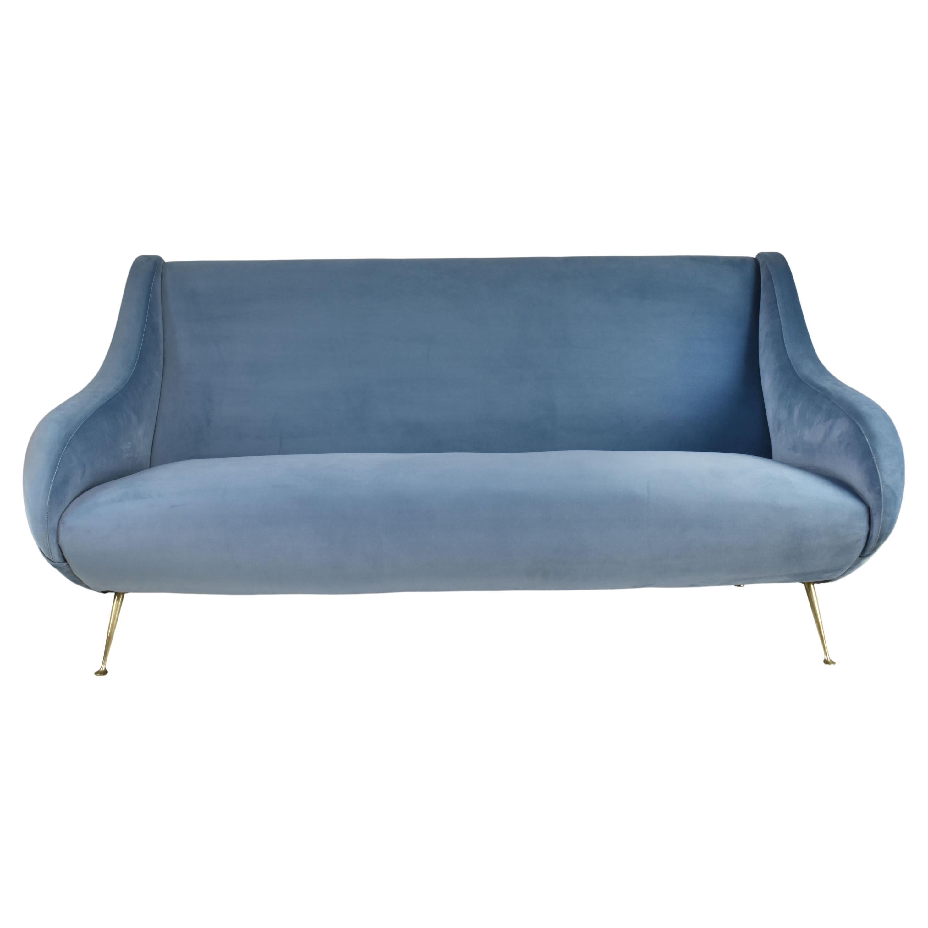 1950's Italian Velvet Restored Sofa For Sale
