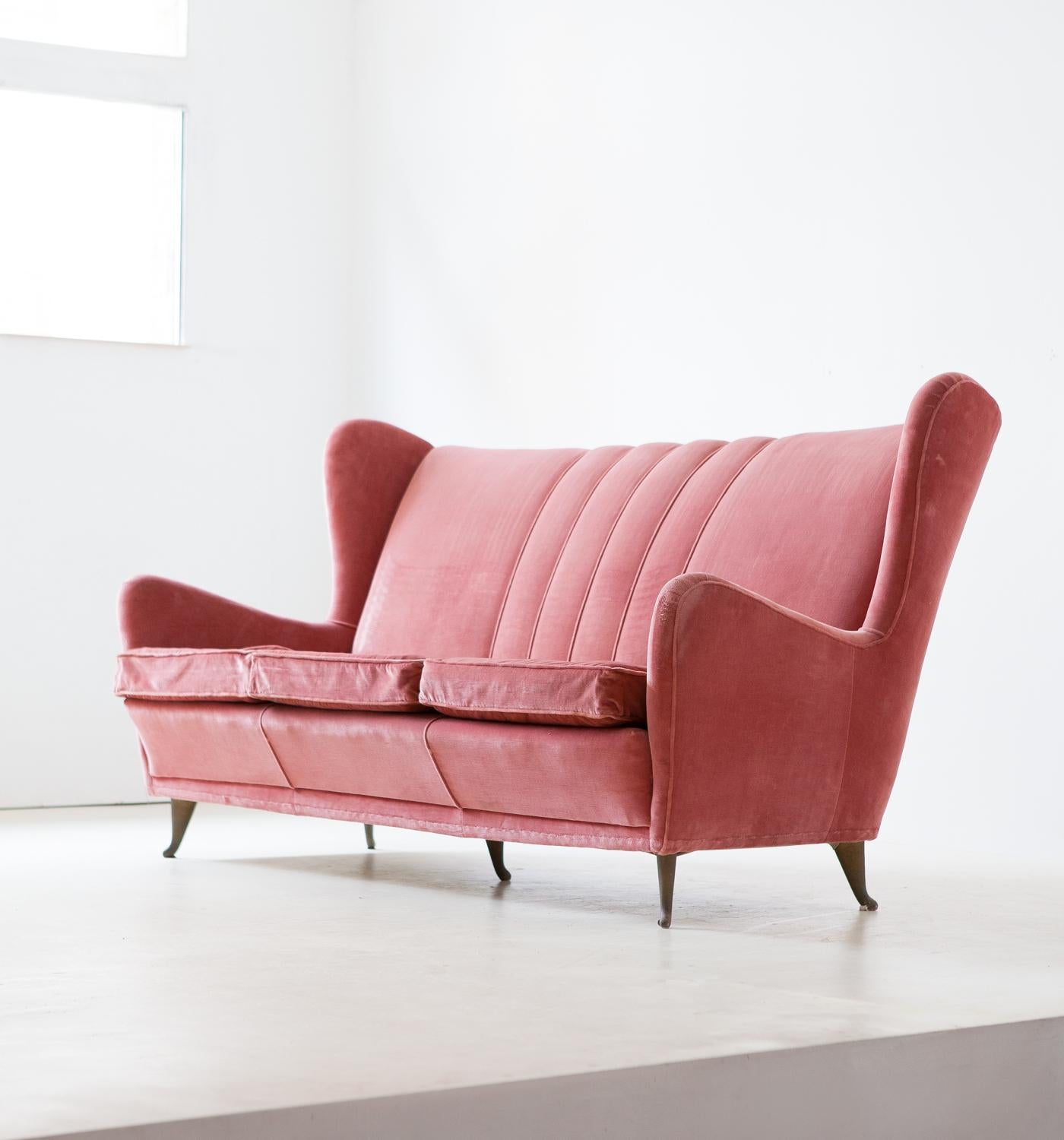 Fabric 1950s Italian Velvet Sofa by I.S.A. Bergamo