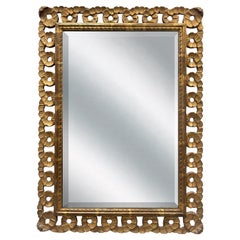 1950s, Italian Venetian Carved Giltwood Ribbon Wall Mirror, Beveled