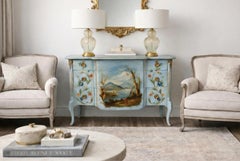 1950s Italian / Venetian Hand Painted Commode Or Chest W/ Pastoral Landscape