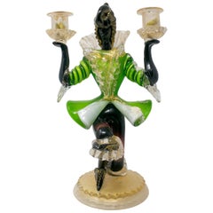 1950s Italian Venetian Murano Glass Figure Shaped 2-Arms Candelabra