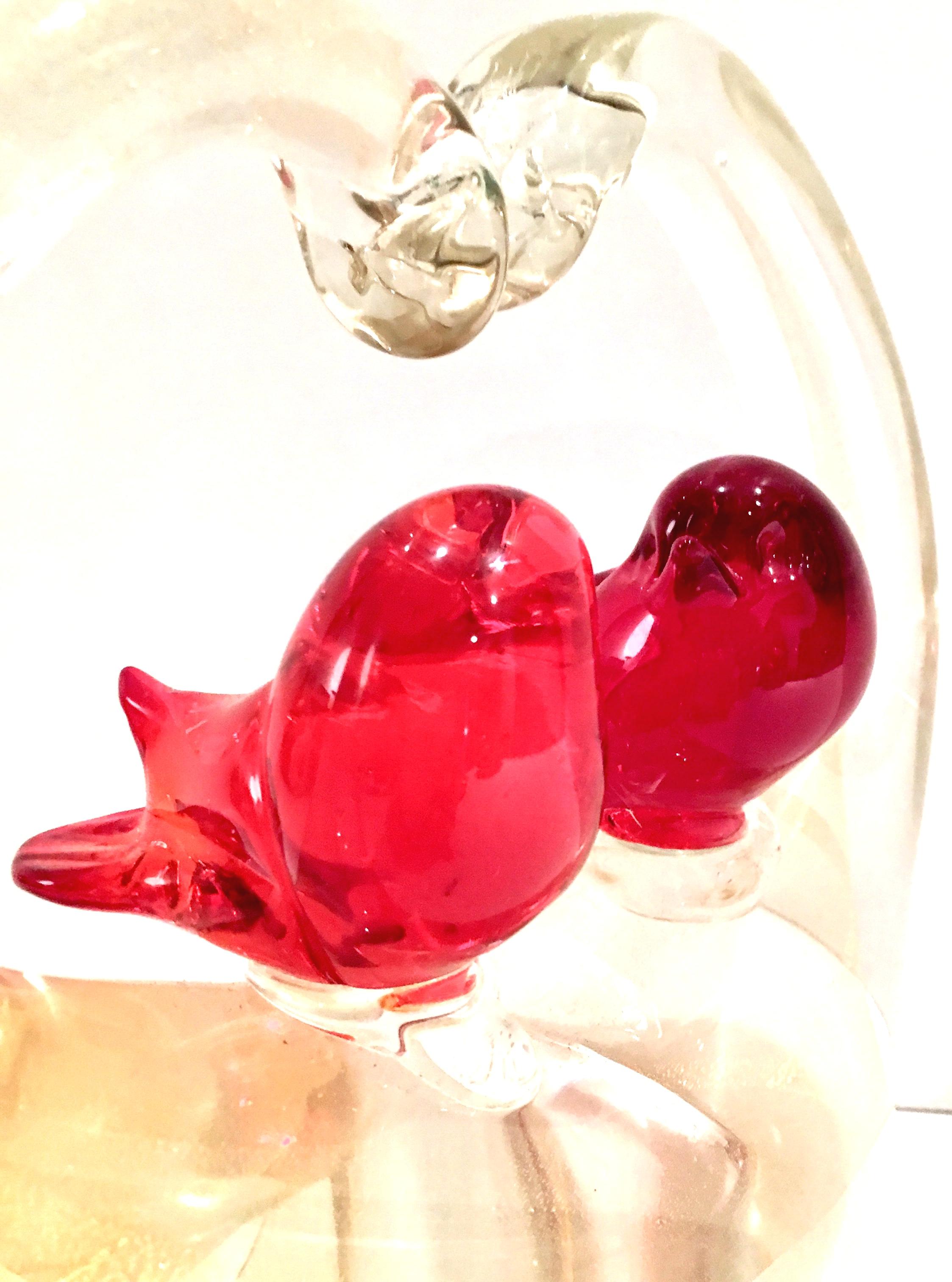 1950'S Italian Venezia Murano Glass Love Birds Heart Sculpture In Good Condition For Sale In West Palm Beach, FL