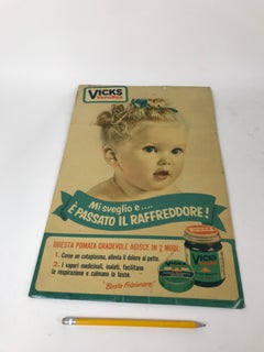1950s Italian Vintage Advertising Metal Screen Printed Viks Vaporub Sign