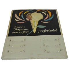 1950s Italian Vintage Advertising Squared Metal Screen Printed Ice Cream Sign