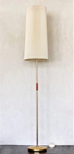 Swedish Design Brass Floor Lamp with Original Pleated Shade, Sweden, 1960s