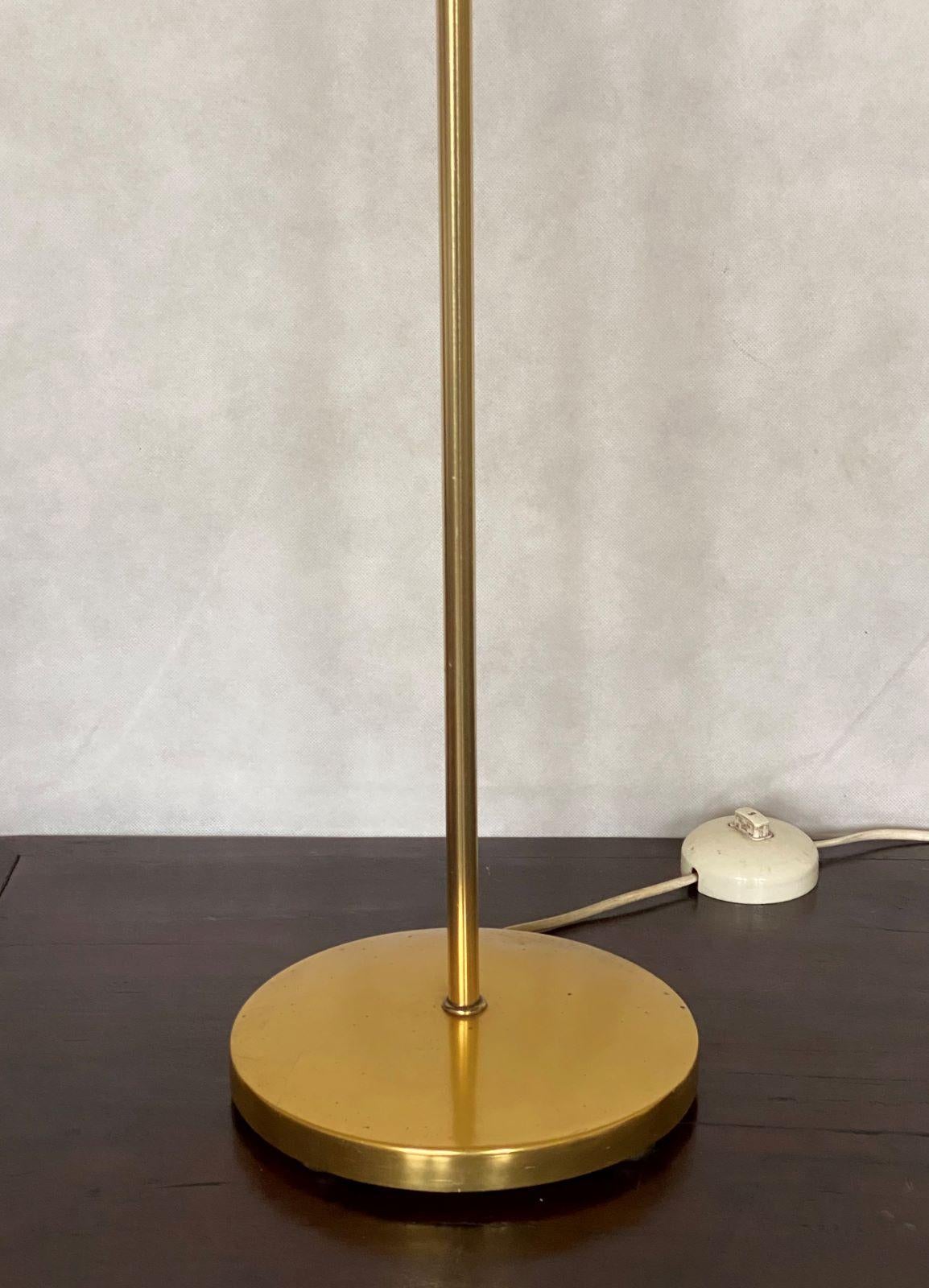 20th Century 1950's Italian Vintage Brass Floor Lamp with Original Shade For Sale