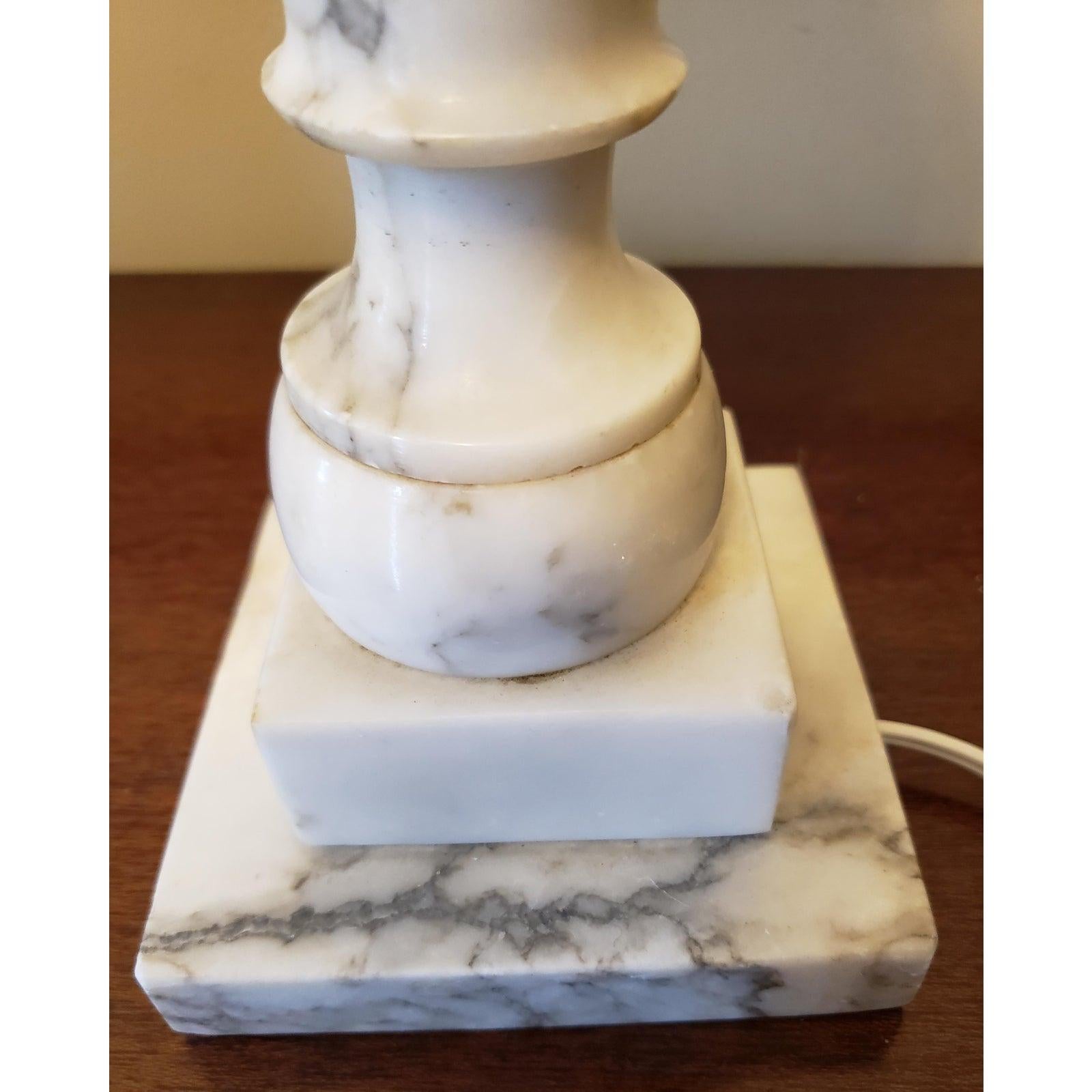 1950s Italian Vintage Carrara Marble Table Lamps, a Pair In Good Condition In Germantown, MD