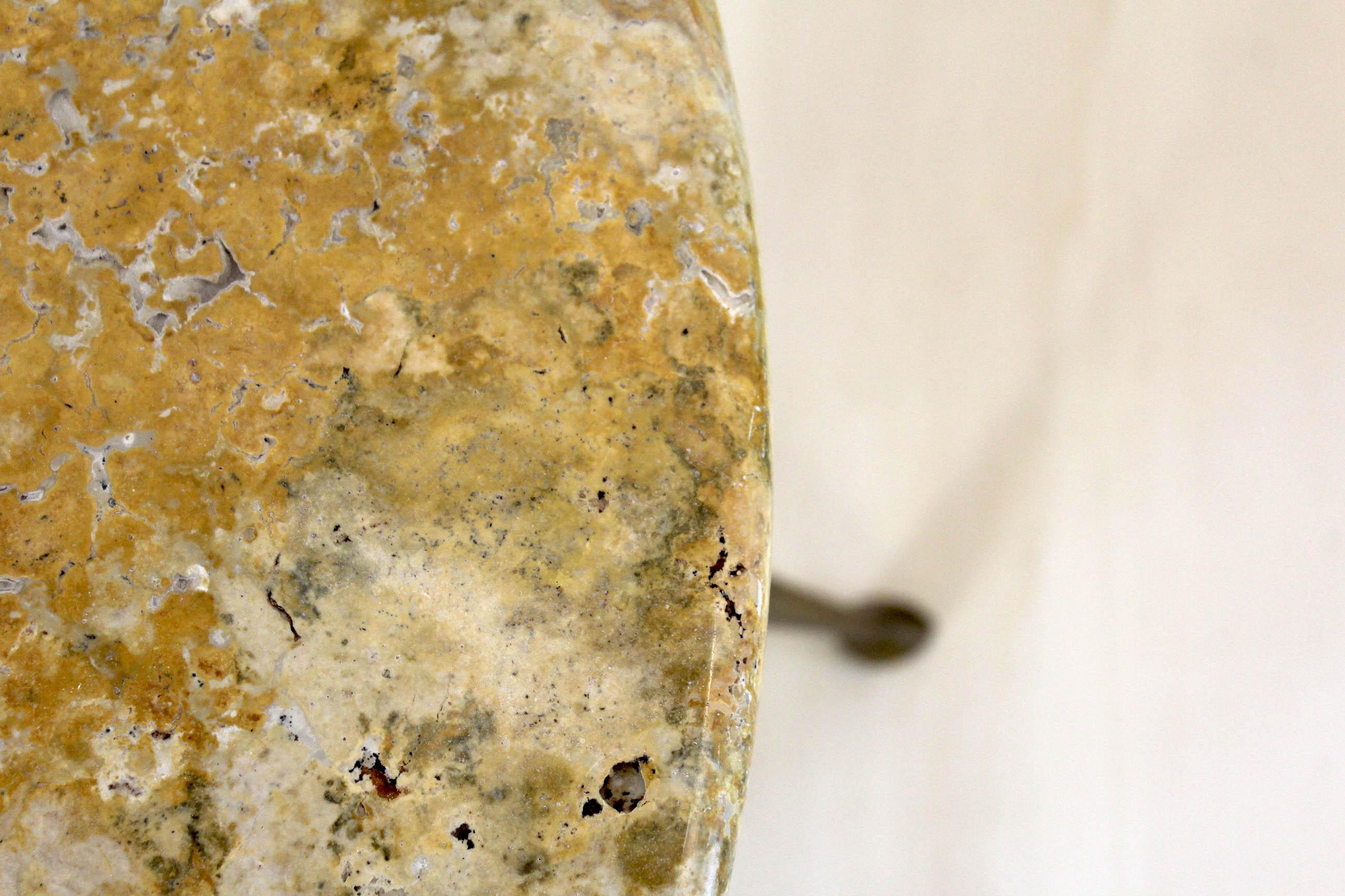 1950s Vintage Coffee Table with Yellow Marble Top and Brass Feet 3