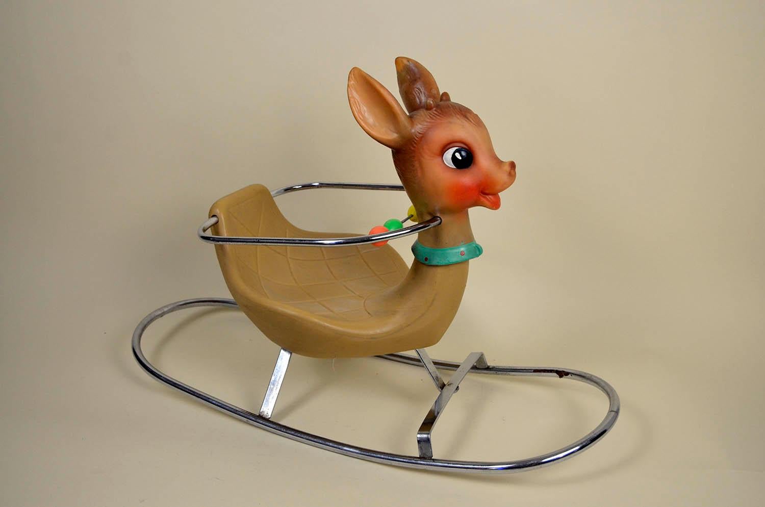 Mid-Century Modern 1950s Italian Vintage Deer Baby Rocking Horse Nursery Toy, Design by Canova For Sale