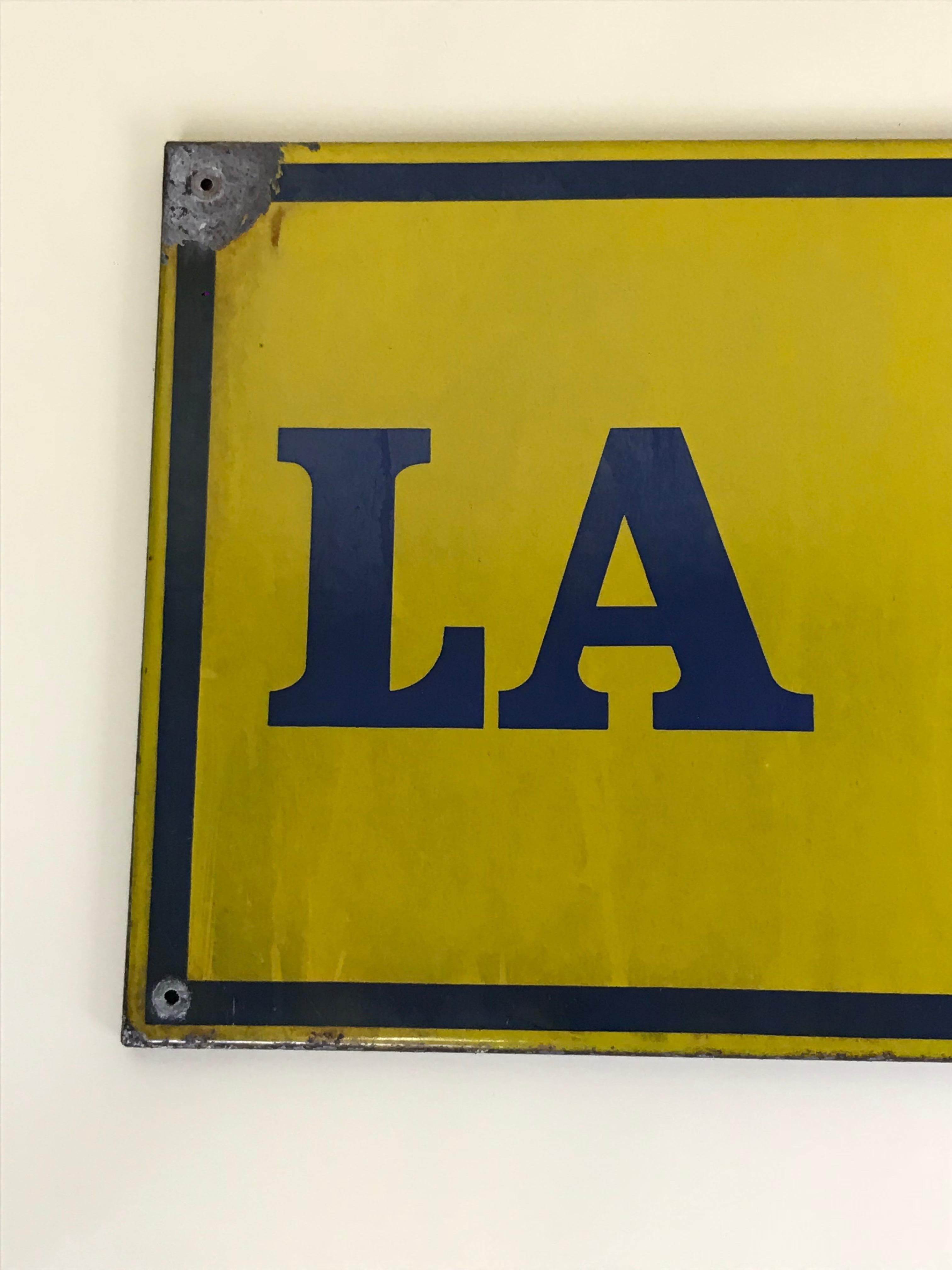 Mid-20th Century 1950s Italian Vintage Enamel Blue and Yellow La Stampa Sign