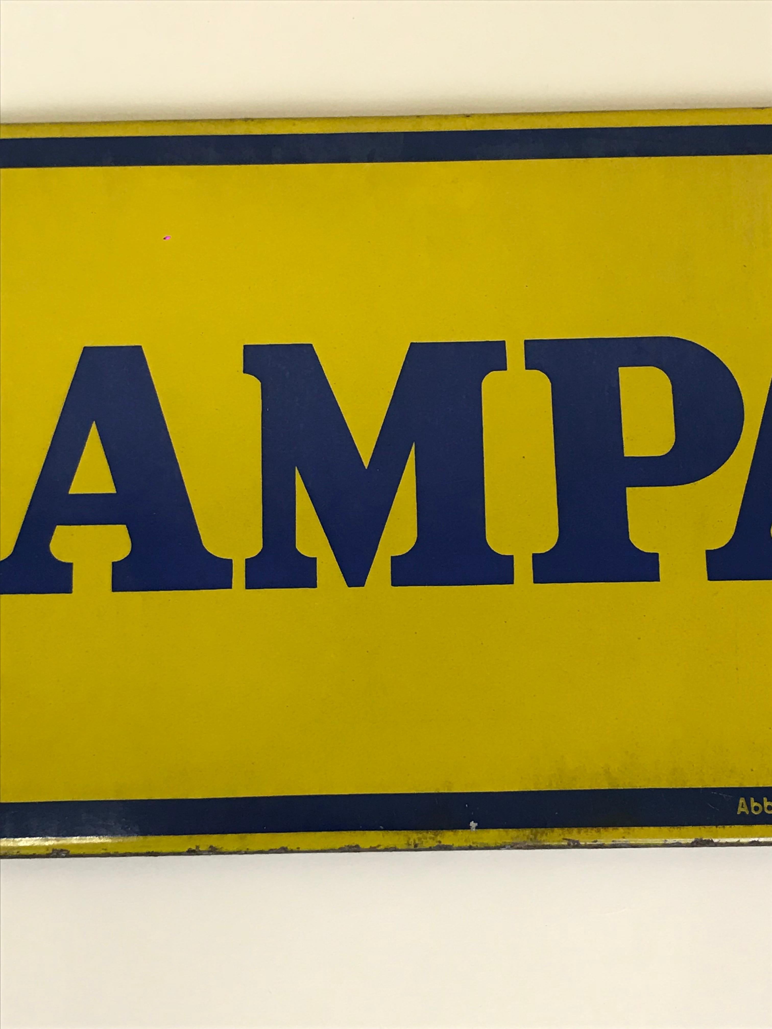 Metal 1950s Italian Vintage Enamel Blue and Yellow La Stampa Sign