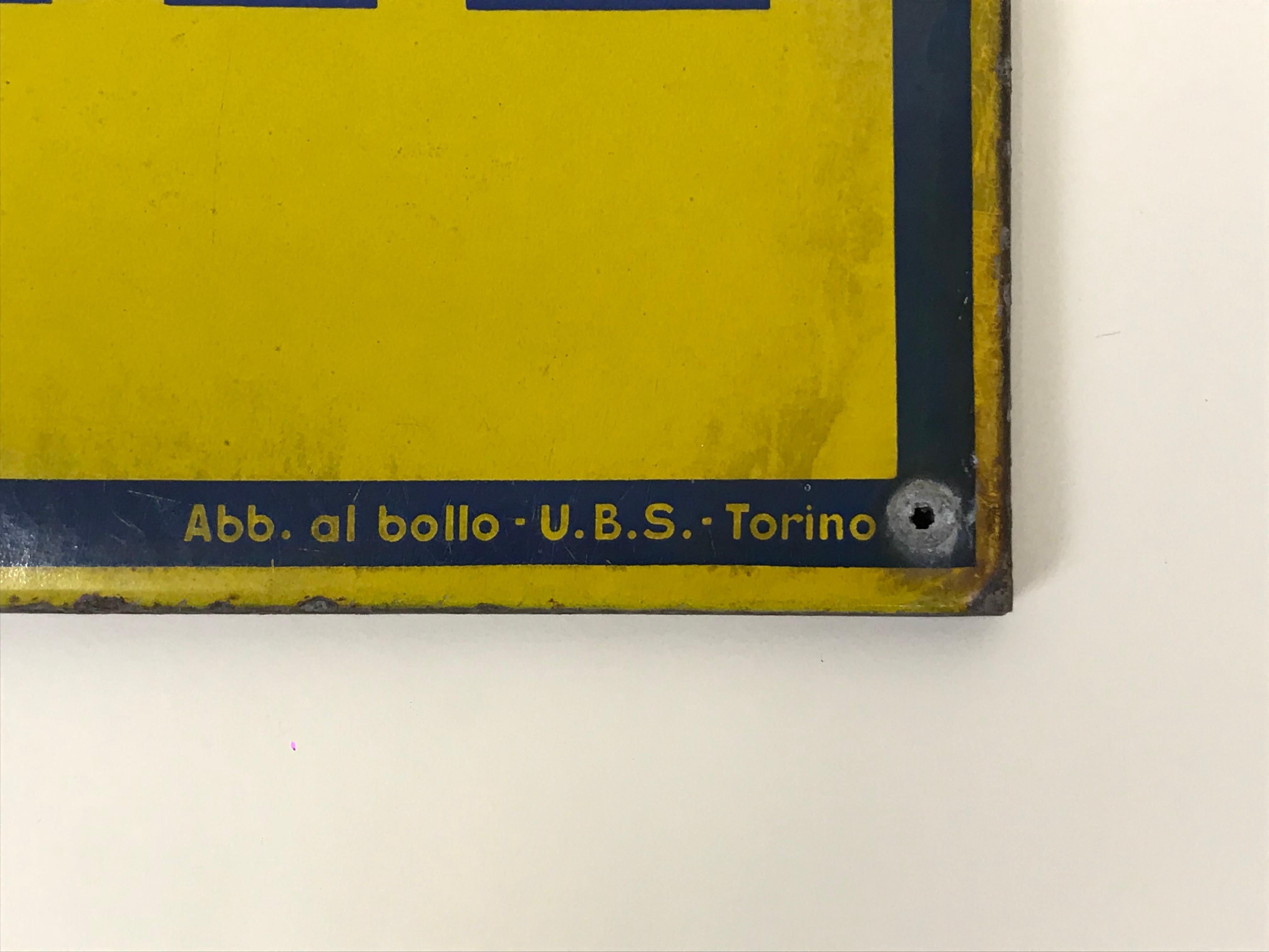 1950s Italian Vintage Enamel Blue and Yellow La Stampa Sign 3