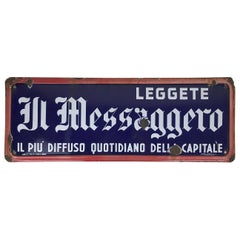 1950s, Italian Vintage Enamel Il Messaggero Rome's Newspaper Sign