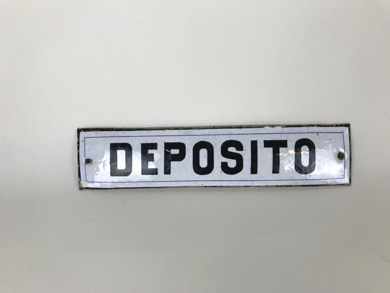 Industrial 1950s Italian Vintage Enamel Metal Storage Sign 