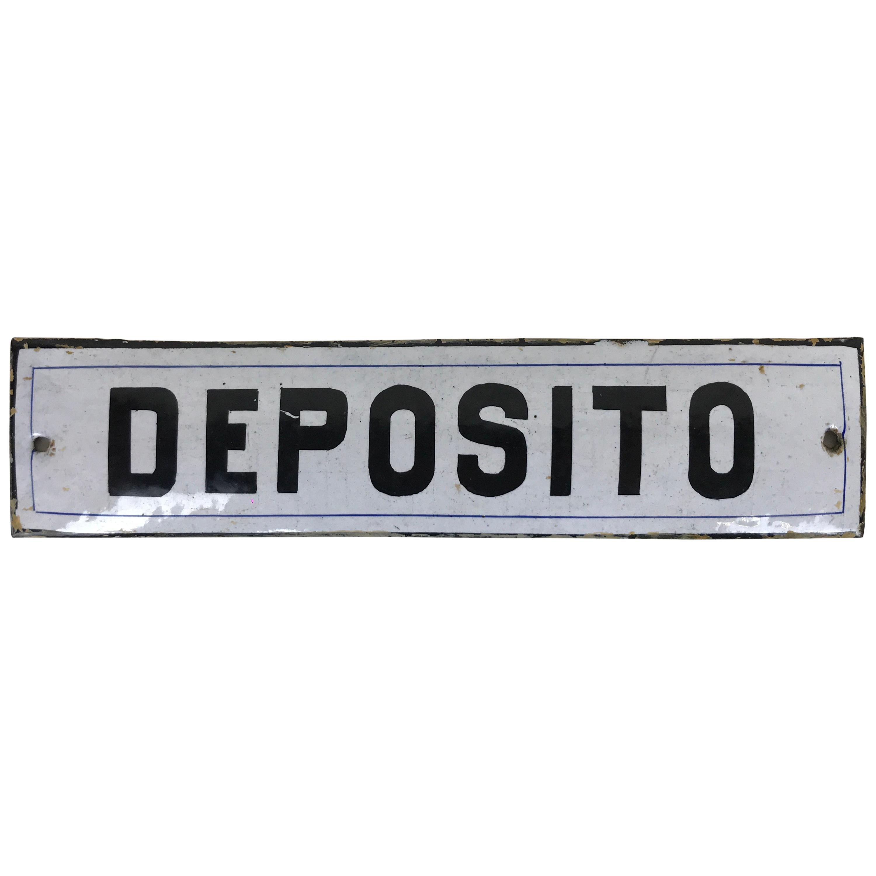 1950s Italian Vintage Enamel Metal Storage Sign "Deposito" For Sale