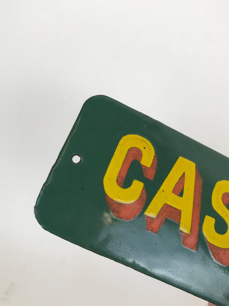 1950s Italian Vintage Green Enamel Metal Cash Desk Sign, 