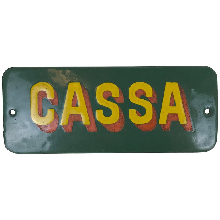 1950s Italian Vintage Green Enamel Metal Cash Desk Sign, "Cassa" For Sale