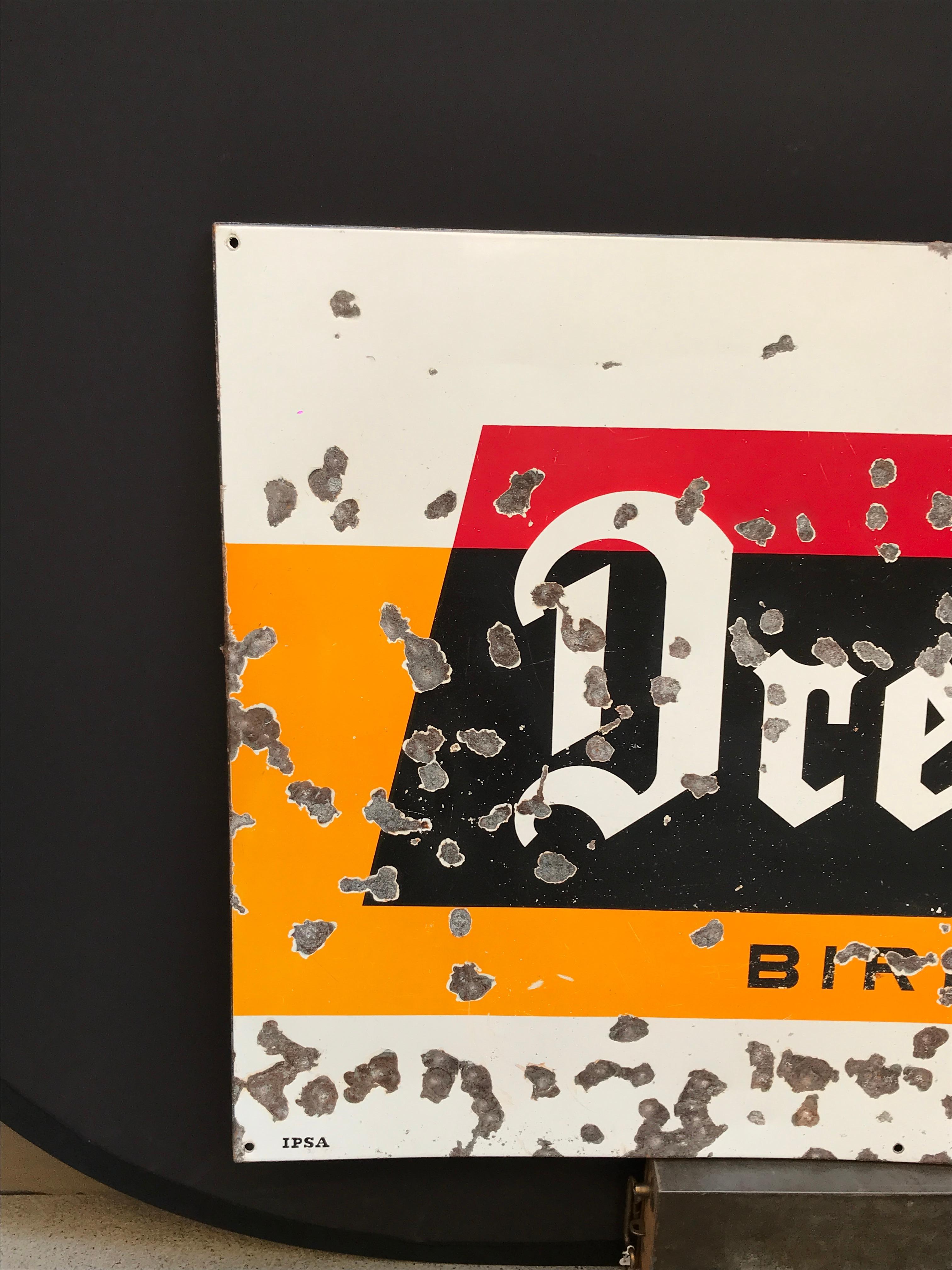 Mid-Century Modern 1950s Italian Vintage Metal Enamel Dreher Beer Advertising Sign For Sale