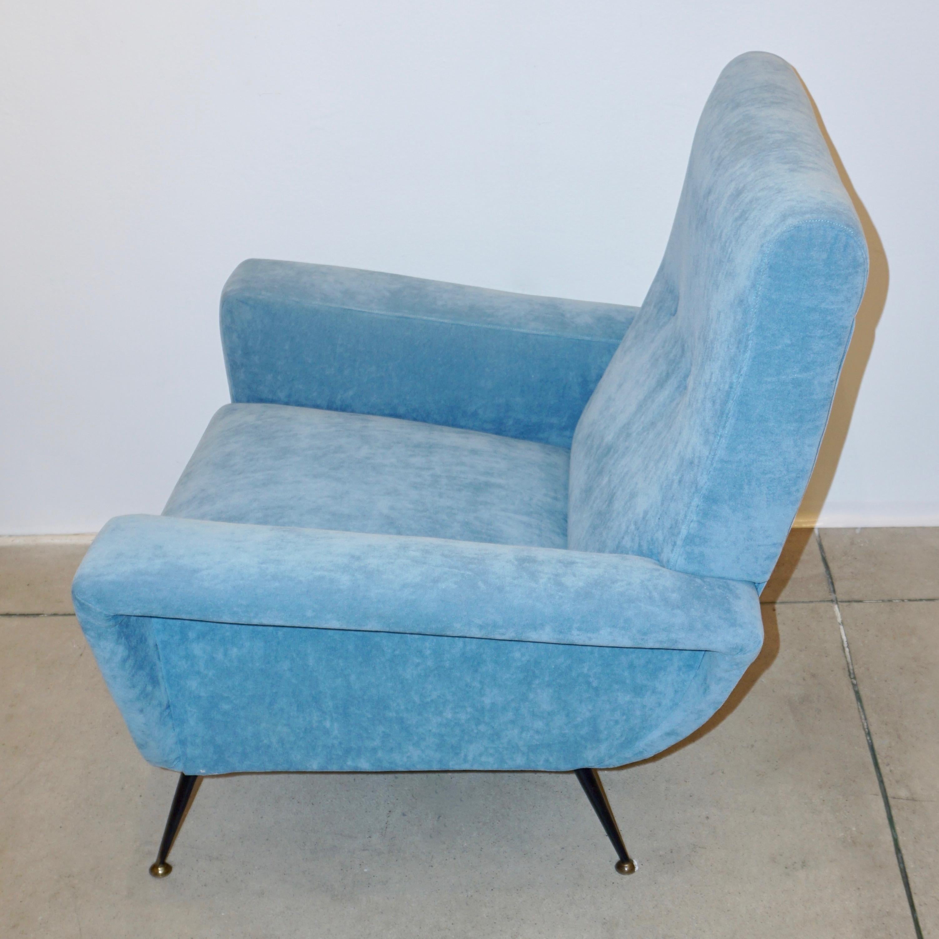 1950s Italian Vintage Pair of Aquamarine Armchairs in Modern Zanuso Style In Excellent Condition In New York, NY