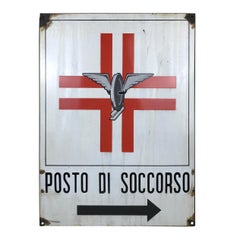 1950s Italian Vintage Rectangular Metal Enamel Railway Emergency Care Sign