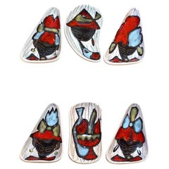 1950s Italian Vintage Red Light Blue Black White Porcelain Trinket Dishes/Trays