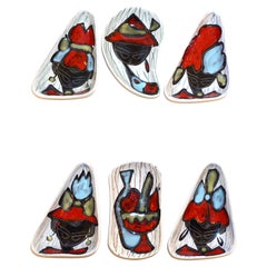 1950s Italian Vintage Red Light Blue Black White Porcelain Trinket Dishes/Trays