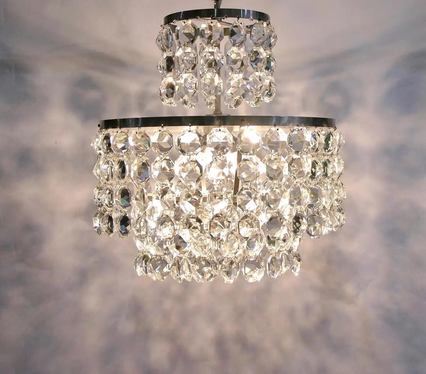 Lustre Vintage Italian Glass en chrome satiné et cristal clair de Murano des années 1950 en vente 3