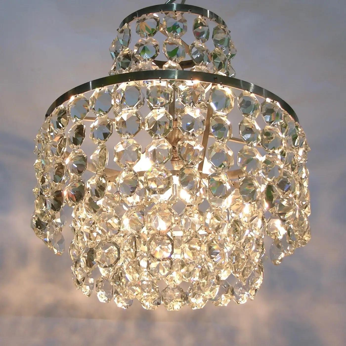 Lustre Vintage Italian Glass en chrome satiné et cristal clair de Murano des années 1950 en vente 4