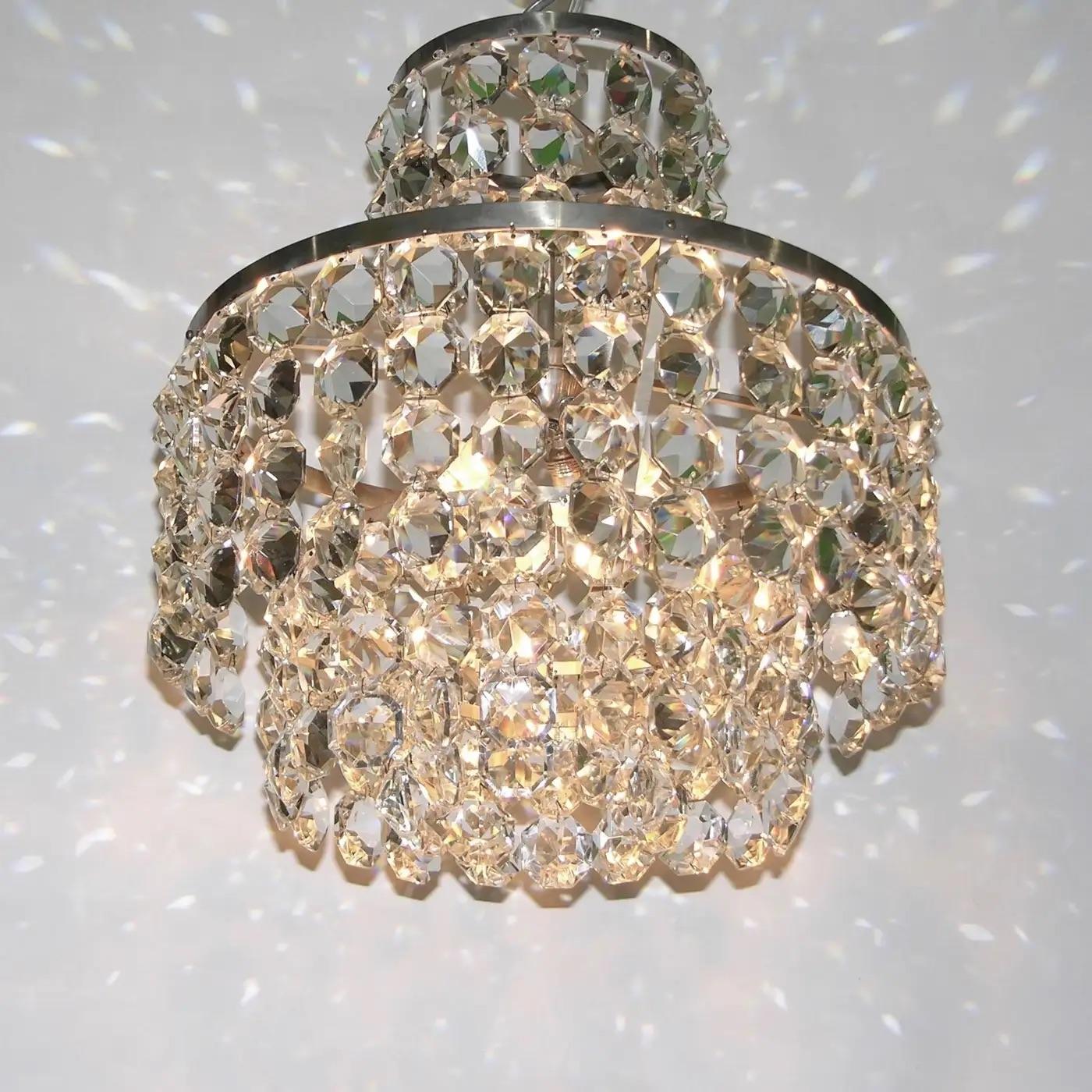 Lustre Vintage Italian Glass en chrome satiné et cristal clair de Murano des années 1950 en vente 5