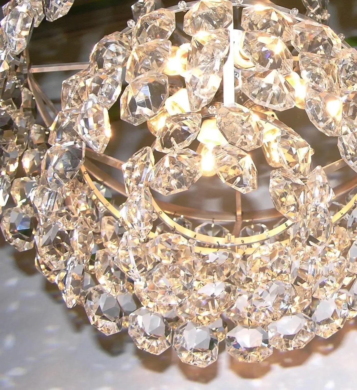 Lustre Vintage Italian Glass en chrome satiné et cristal clair de Murano des années 1950 en vente 6
