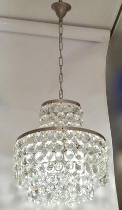 1950s Italian Vintage Satin Chrome and Clear Crystal Murano Glass Chandelier