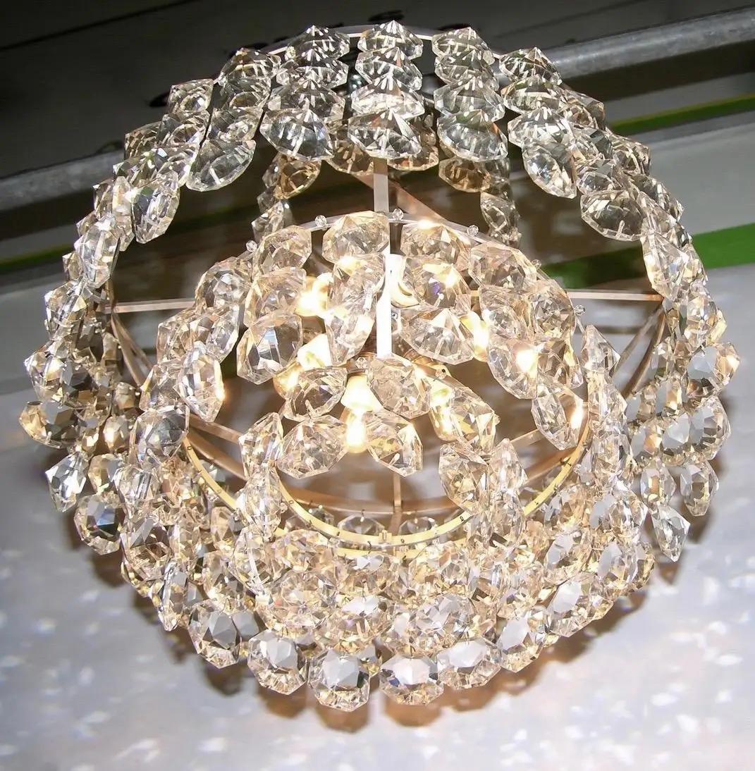 Mid-Century Modern Lustre Vintage Italian Glass en chrome satiné et cristal clair de Murano des années 1950 en vente