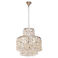 1950s Italian Vintage Satin Chrome and Clear Crystal Murano Glass Chandelier