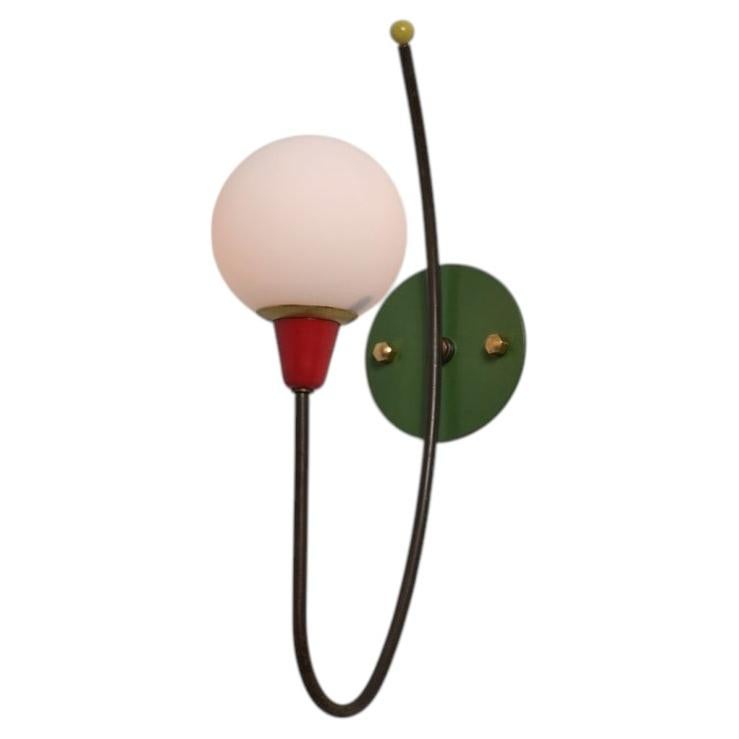 1950s Italian Wall Sconce in Brass, Multicolor Metal and Opaline Glass