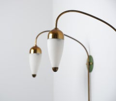 1950s Italian Wall Sconces in Brass, Green Lacquered Brass and Opaline Glass