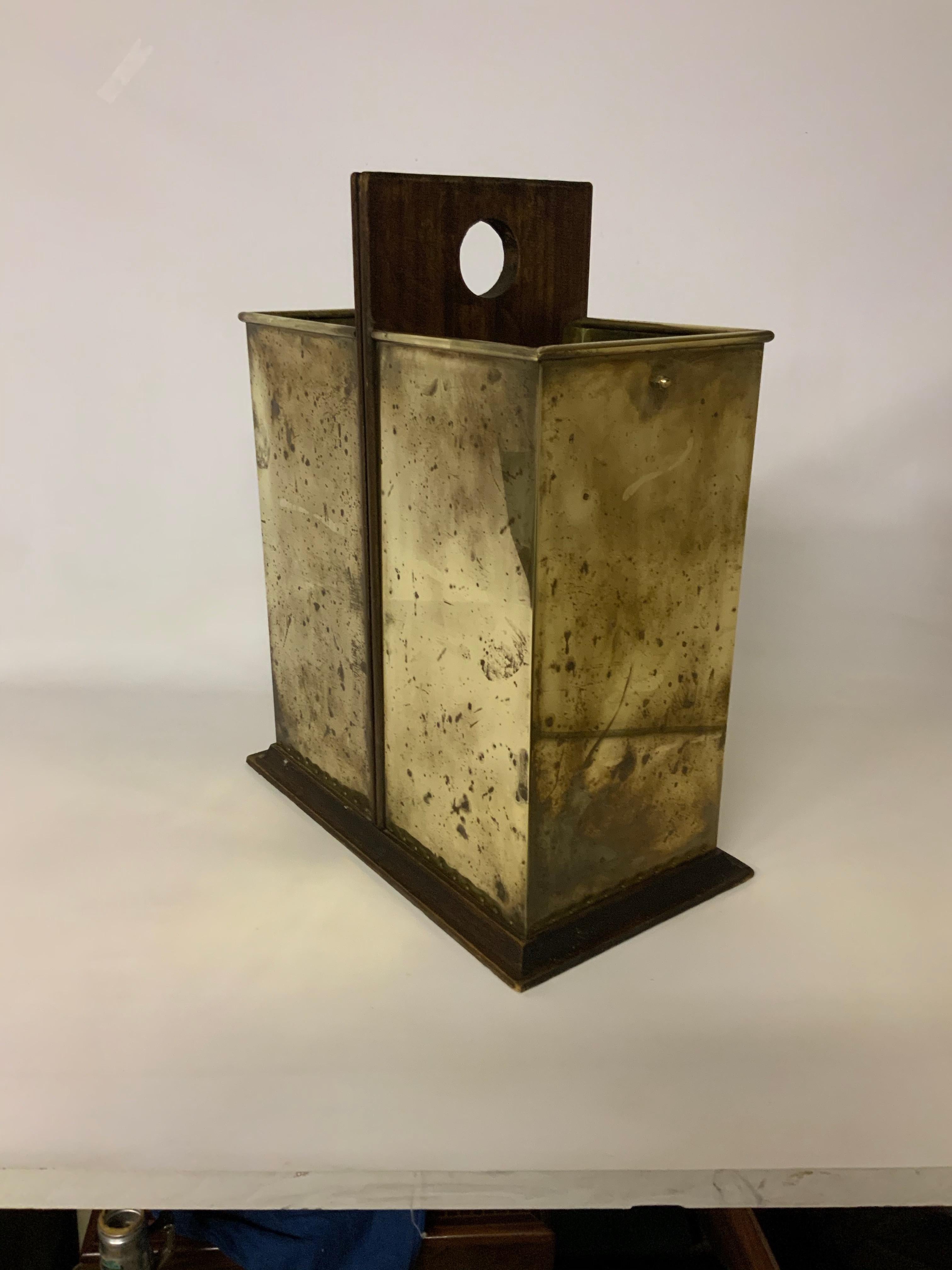 1950s Italian Walnut and Brass Umbrella Stand In Good Condition In Garnerville, NY