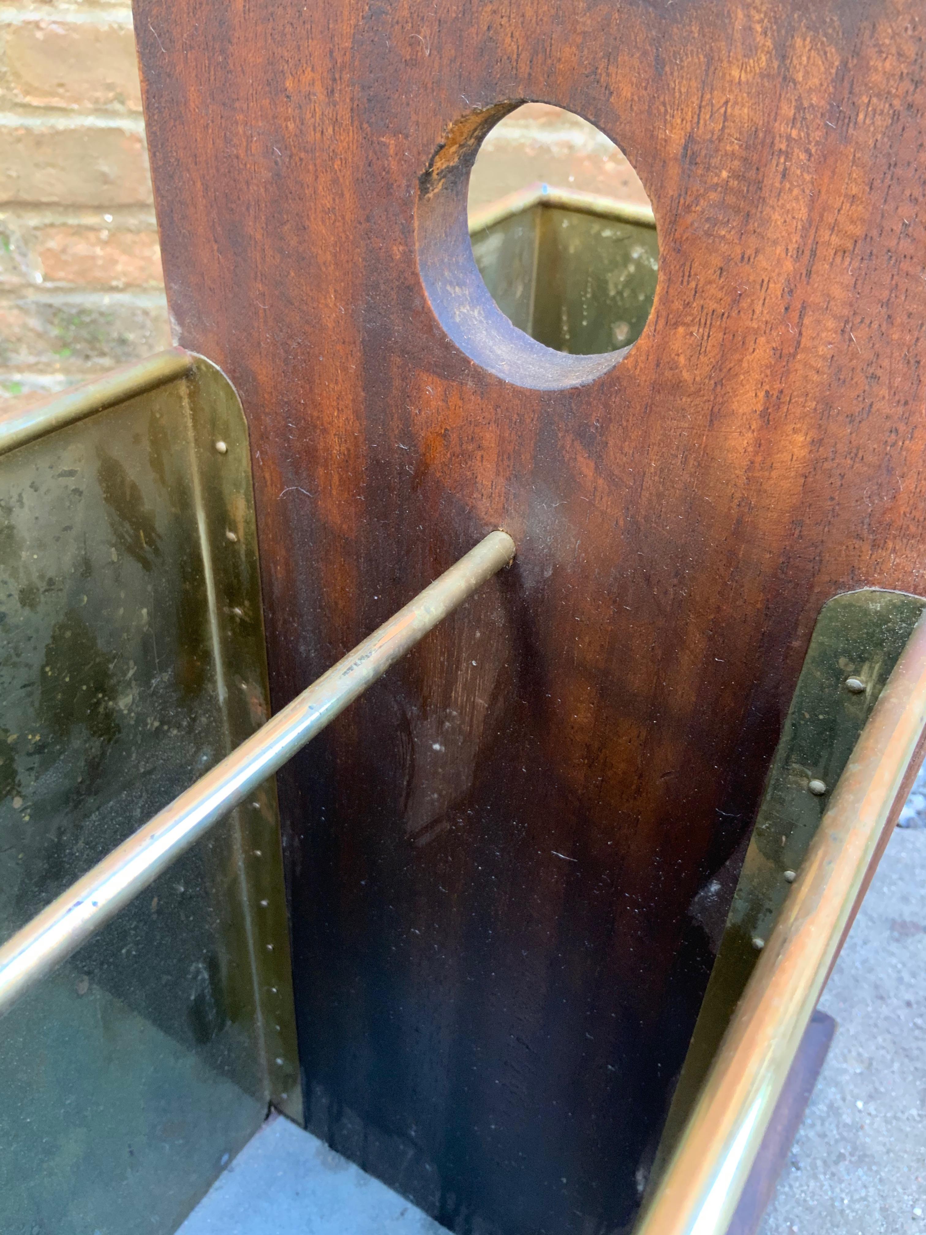 1950s Italian Walnut and Brass Umbrella Stand 4