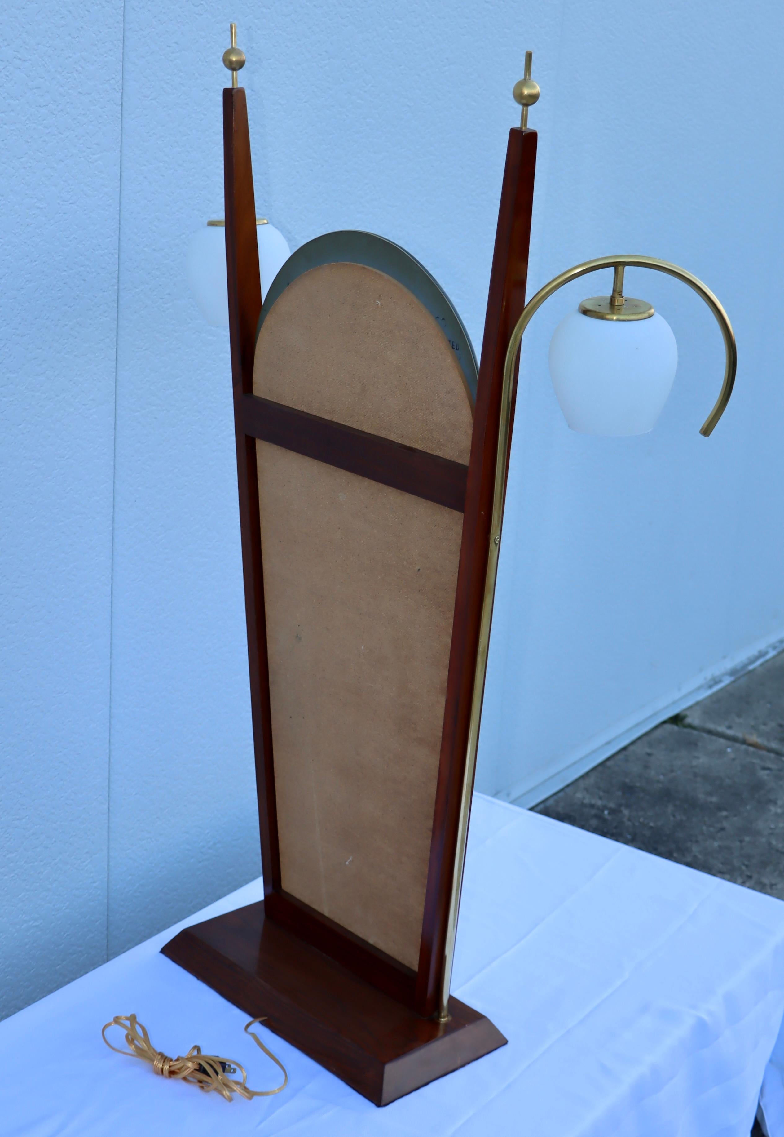 1950s Italian Walnut and Brass Vanity Mirror with Lights For Sale 5