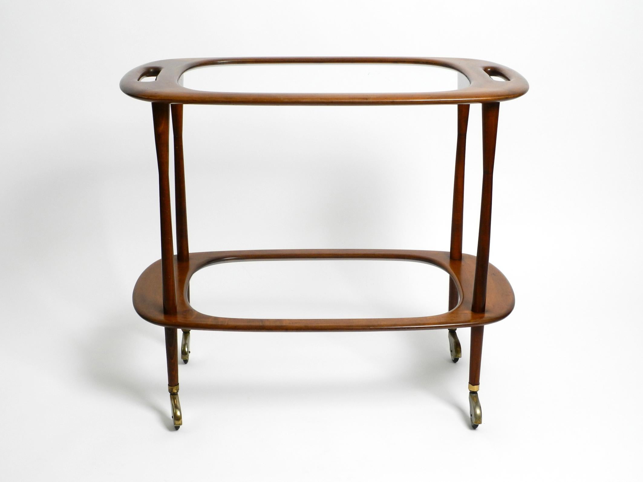 Mid-Century Modern 1950s Italian walnut and glass bar or serving cart by Cesare Lacca for Cassina