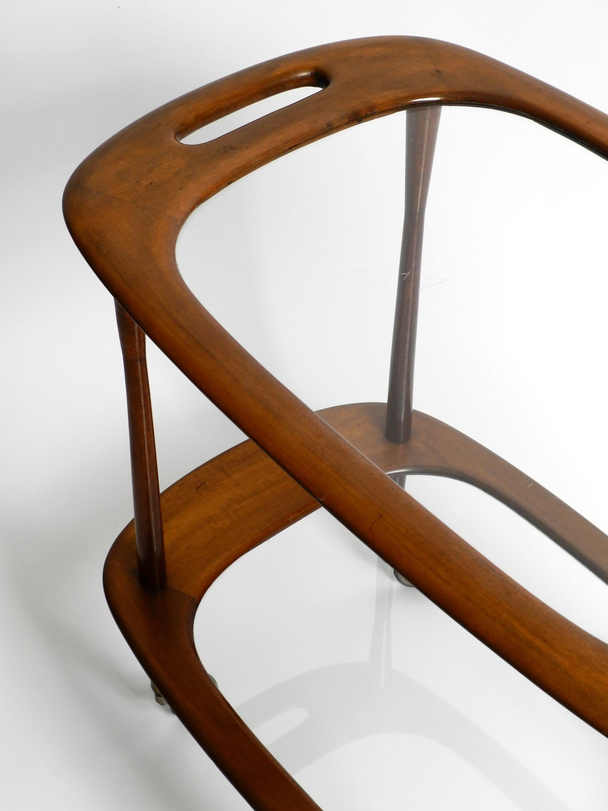 Mid-20th Century 1950s Italian walnut and glass bar or serving cart by Cesare Lacca for Cassina