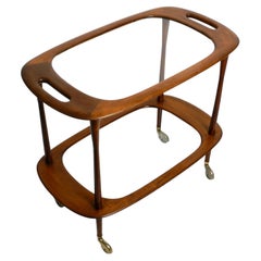 1950s Italian walnut and glass bar or serving cart by Cesare Lacca for Cassina