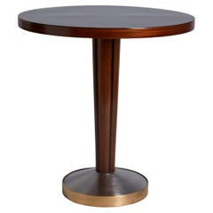 1950s Italian Walnut/ Black Lacquer and Nickel Round Side Table