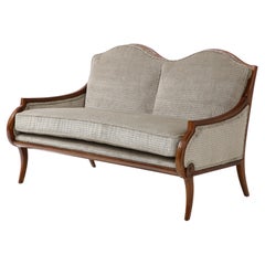 1950's Italian Walnut Settee With Velvet Upholstery 