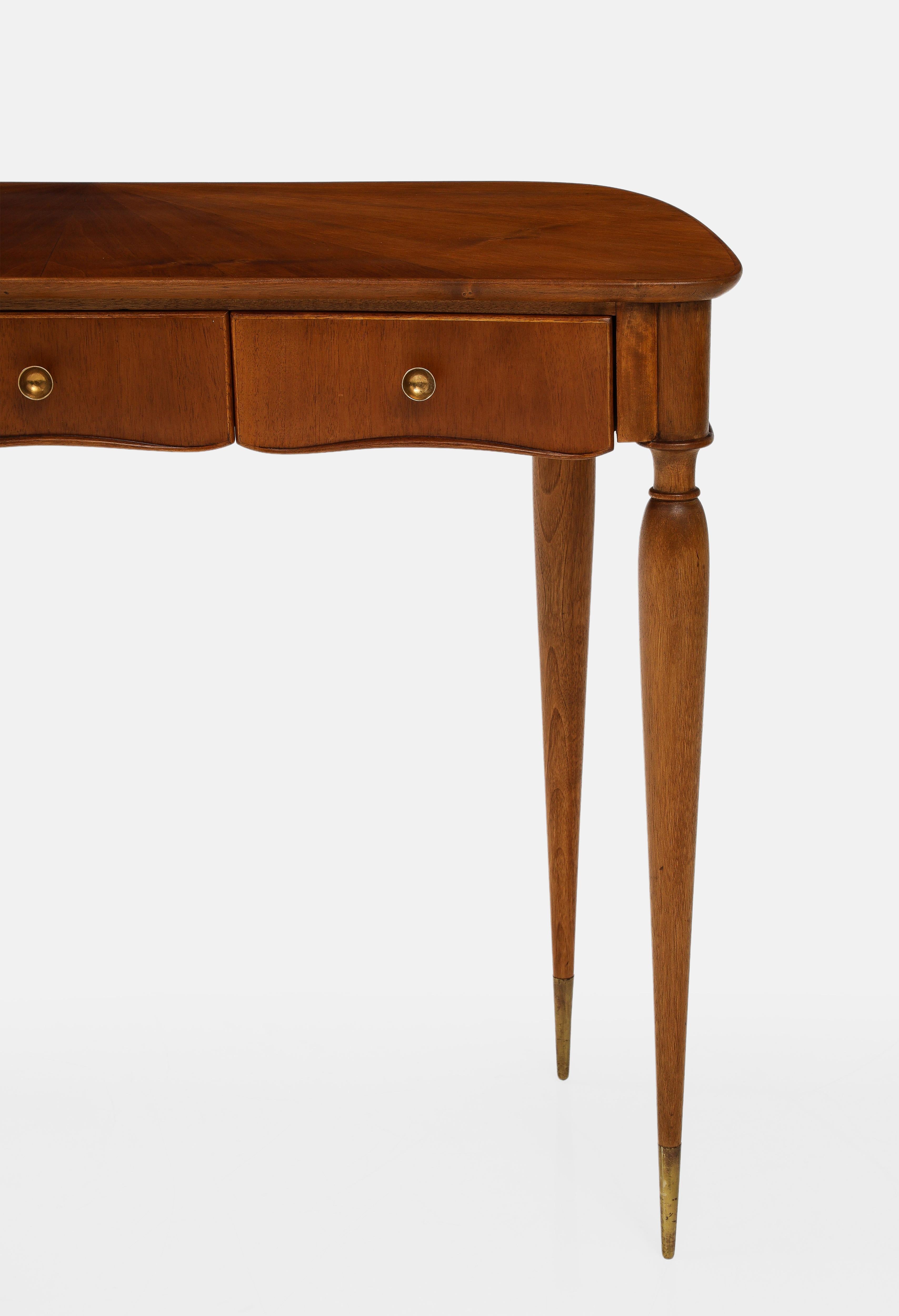 1950s Italian Walnut Wood Console or Vanity Dressing Table For Sale 4